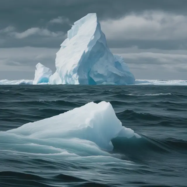 An iceberg with its visible tip representing small limit orders at the market surface, while larger hidden orders remain submerged, maintaining confidentiality and reducing market impact.