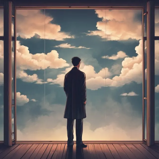 A trader gazing into the complex mirror of the Ichimoku Cloud, representing its revealing yet deceptive nature