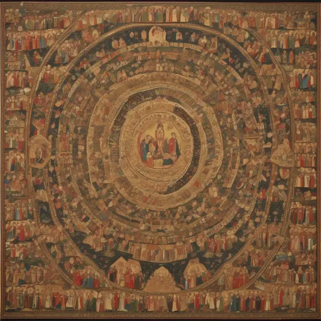 A colorful tapestry interconnecting various ICON communities by golden threads, representing the potential future developments and collaborations of the decentralized platform