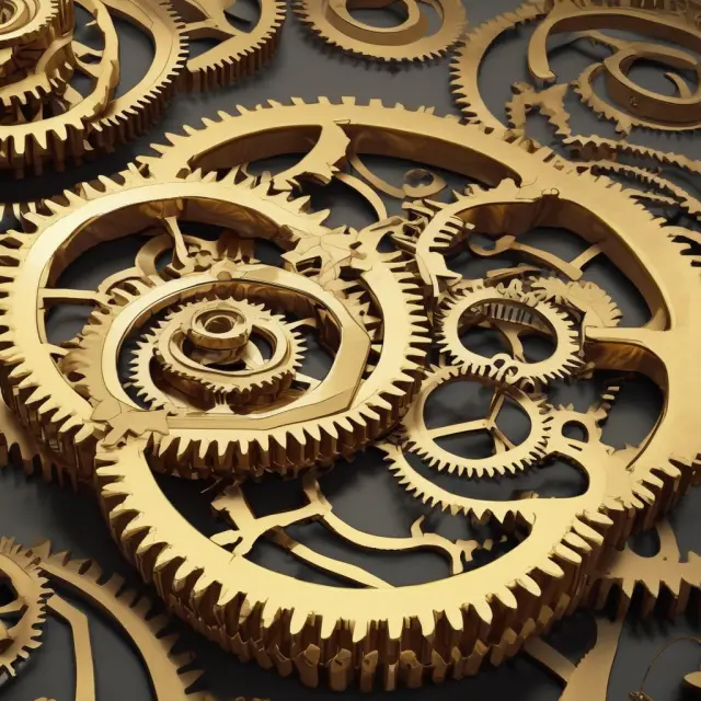 Golden gears in motion represent the economy