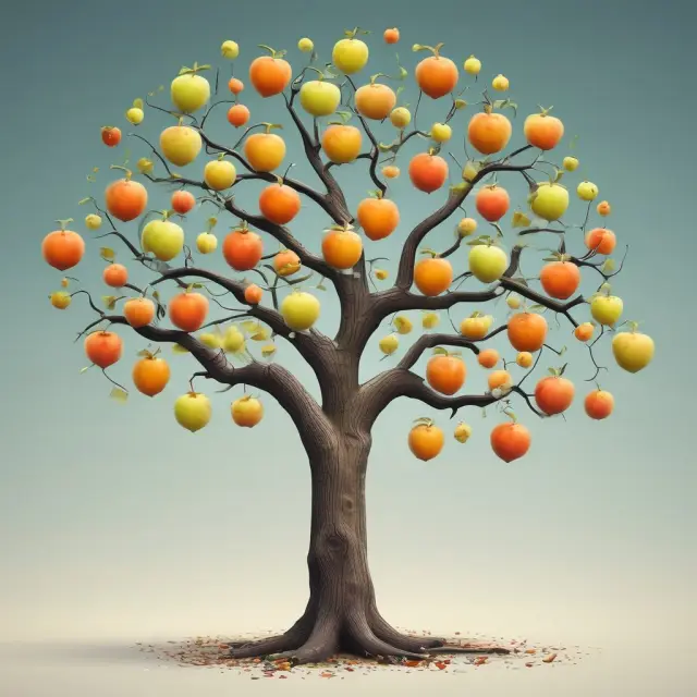 An idea tree bearing problem-solving fruits, illustrating ideation