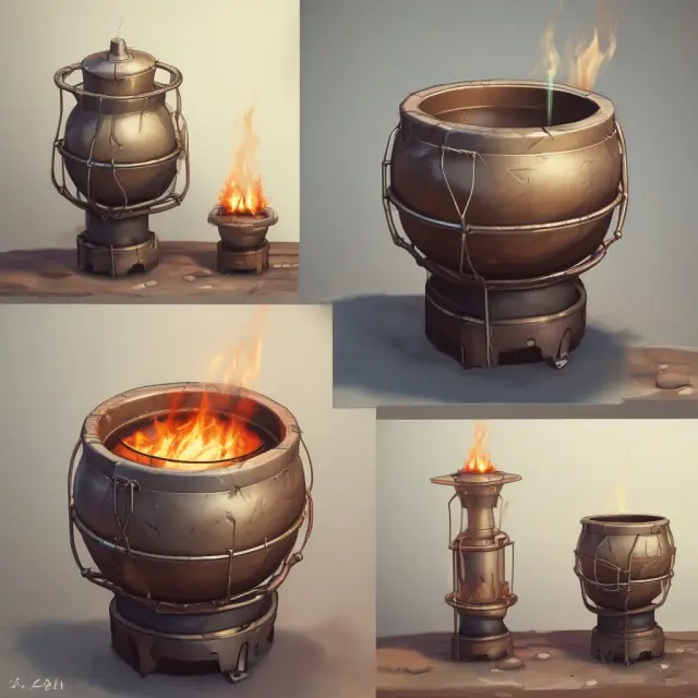 Crucible with idea seeds heating, shaping solid concepts through refinement process