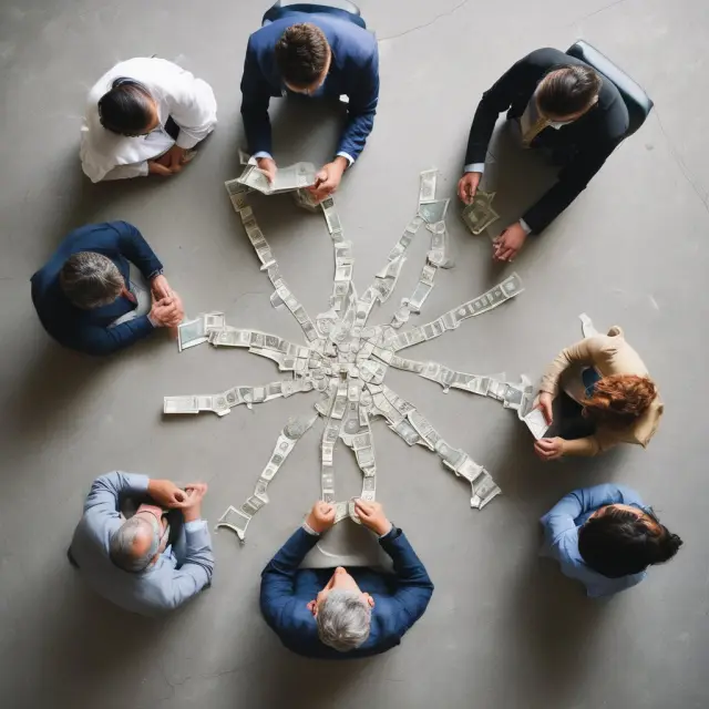 A creative brainstorming session where ideas form star constellations from dollar bills