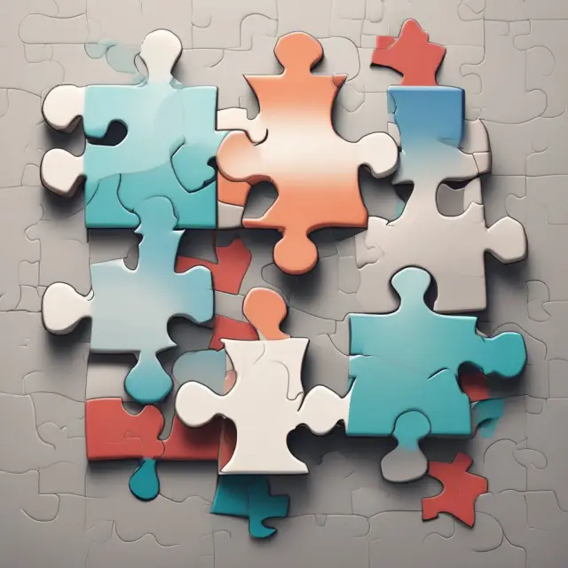 A collection of puzzle pieces representing tangible and intangible assets being assembled to complete a financial jigsaw, symbolizing accurate business valuation