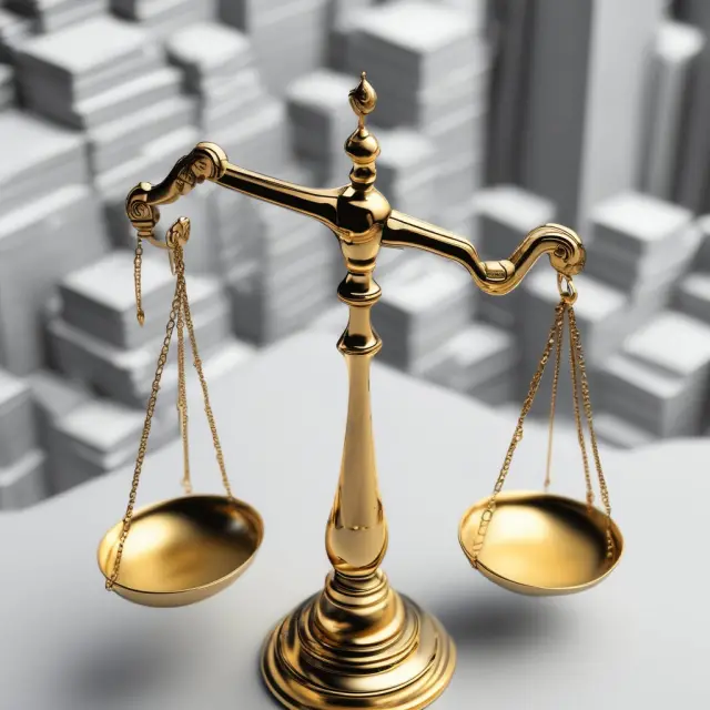 Golden scale with identifiable tangible and intangible assets being weighed, symbolizing a successful merger or acquisition