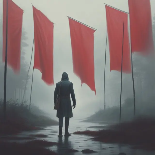 An identity thief releases ominous red flags into the wind, symbolizing potential danger from fraudulent activity.