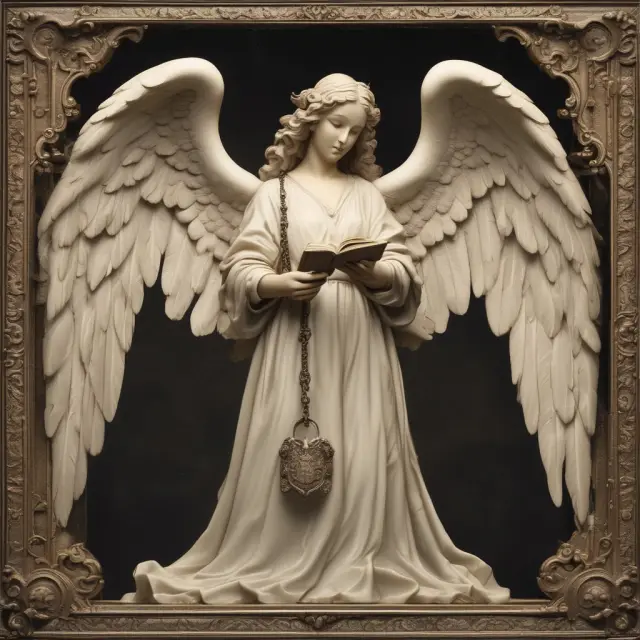 An angel holding a shield encircling personal documents, symbolizing the importance of safeguarding information to prevent identity theft