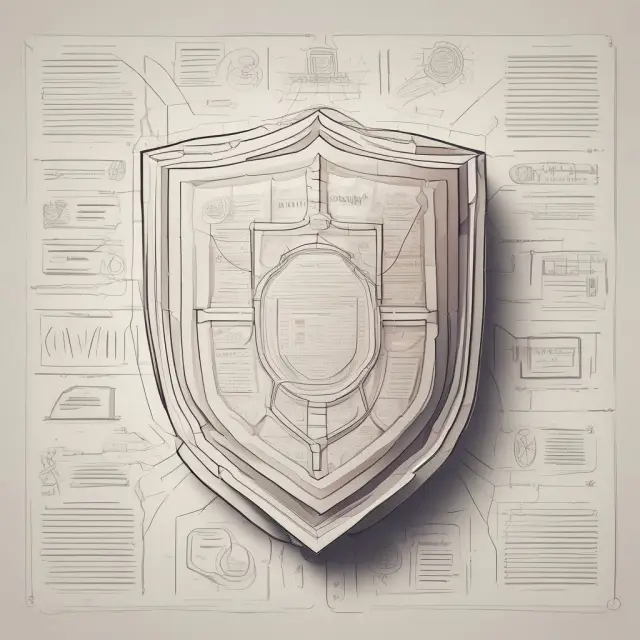 Image: A person holding a shield made of interconnected legal documents symbolizing protection from Identity Theft under FCRA, FDCPA, and GLBA