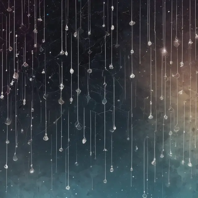 An image of unique, glowing raindrops representing idiosyncratic risks forming a constellation around various stocks in the Milky Way-style stock market galaxy