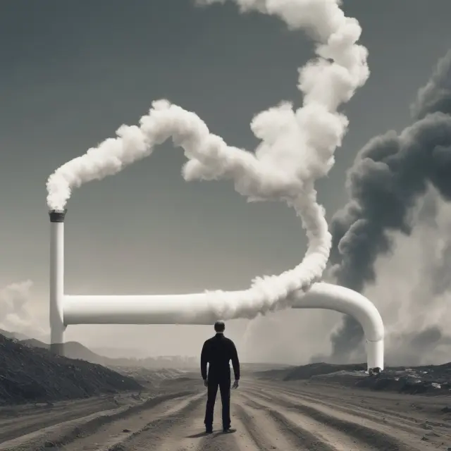 Steve Jobs balancing a pipeline on one hand and an exploding oil refinery on the other, illustrating idiosyncratic risks in energy stocks and tech companies