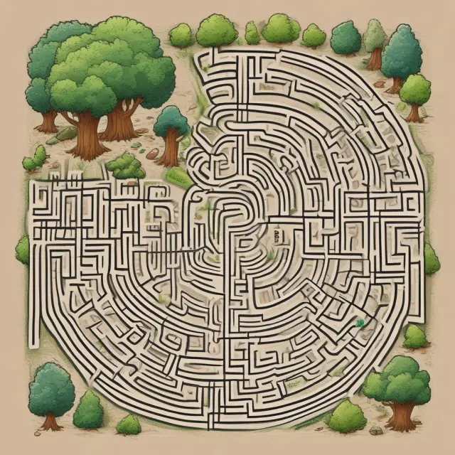 Image: A complex maze symbolizing idiosyncratic risk, with each path representing an asset and the convergence representing diversification. Keywords: idiosyncratic risk, labyrinth, diversification
