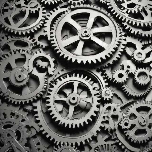 Gear wheels turning synchronously, symbolizing effective scheduling and coordination reducing unproductive hours