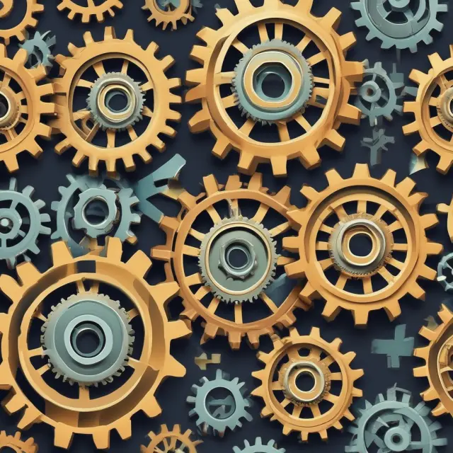 Interconnected cogwheels rotating harmoniously, illustrating optimized workforce scheduling.