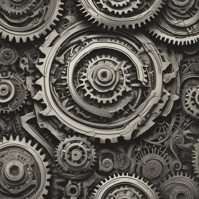 A clockwork machine with gears representing financial processes, some ticking and others idling, emphasizing the need to minimize idle time for optimal performance.