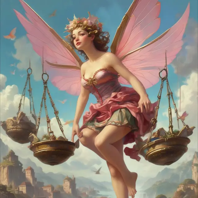 An arbitrage fairy holding two golden scales, one for an IDR market and the other for its underlying stock, ensuring price balance