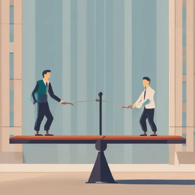 Municipality and borrower on a seesaw, representing the importance of strong creditworthiness in industrial revenue bonds (IRBs)