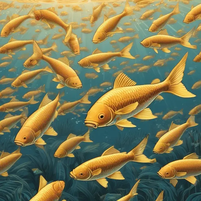 A group of goldfish symbolizing countries swim towards larger pools based on their respective interest rates and expected inflation
