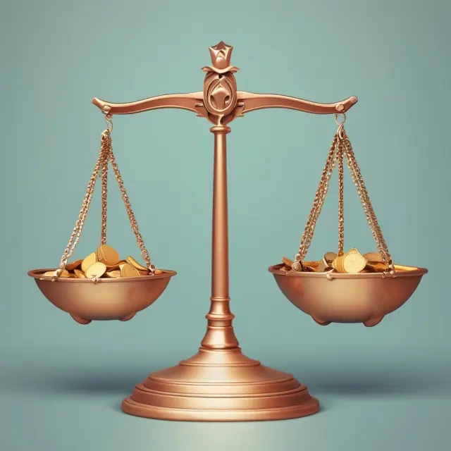 A balanced scale with revenues represented by gold coins and expenses as silver coins, emphasizing profitable core operations.