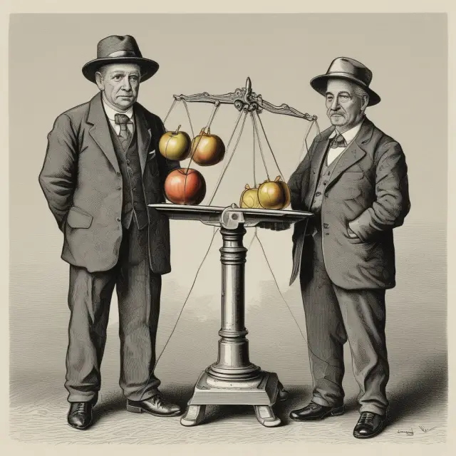 Institutional investors analyzing income from operations using apples to represent the core business activities.