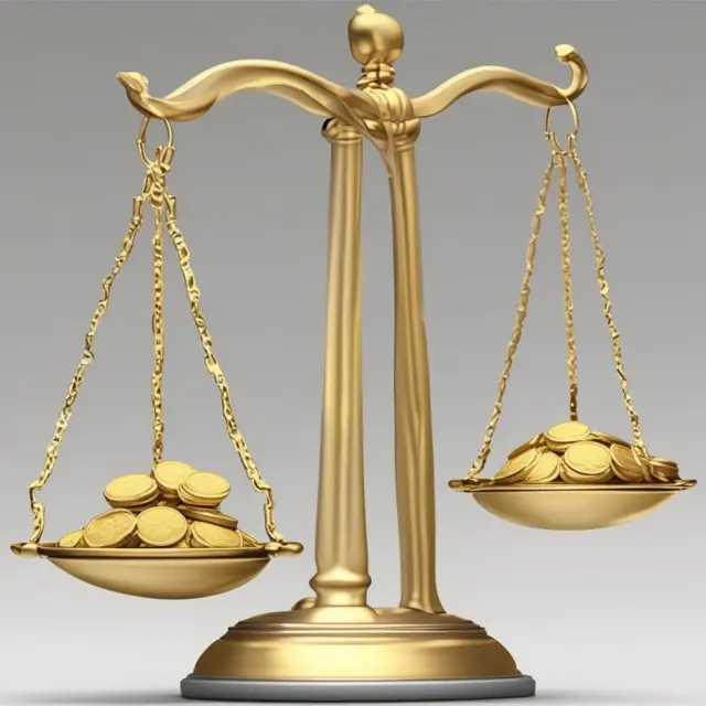 Two golden scales balance coins representing income from operations (IFO) for comparison between different companies