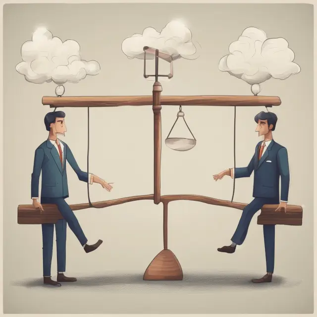 Two accountants holding IFRS and GAAP standards on a seesaw, symbolizing their balance and difference in global financial reporting