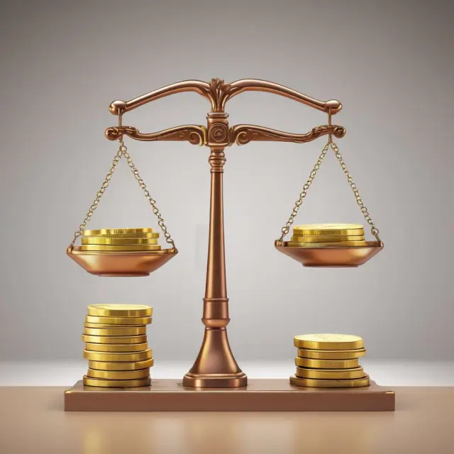 Image of a balance with liquid gold coins on one side and a solid, real estate brick on the other, symbolizing the contrast between illiquid and liquid investments
