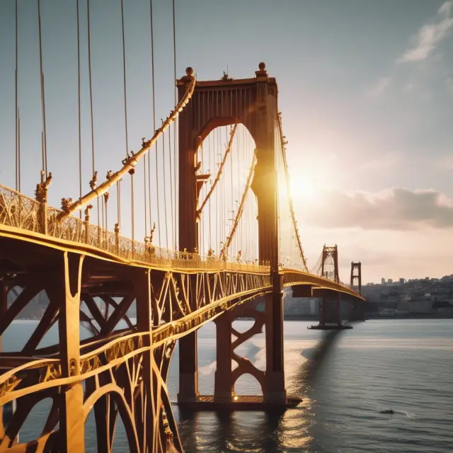 Golden bridge symbolizing trust and security, connecting buyers (left) with sellers (right), supported by irrevocable letter of credits from a bank (center)