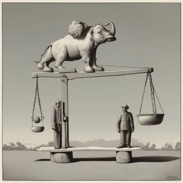 See-saw representing developed and developing economies, with uneven weights illustrating unequal power dynamics during structural adjustment programs