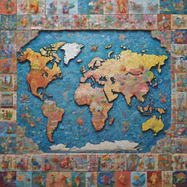 IMF mosaic puzzle with interconnected countries contributing to a larger image of global economic stability