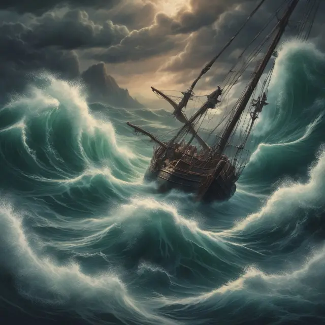 A navigator steering through turbulent waves, representing the challenges of managing market risks in the International Monetary Market