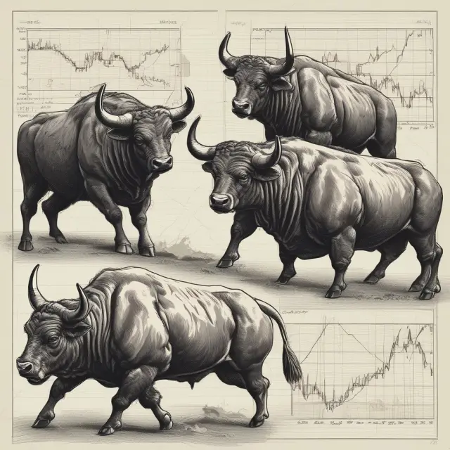 Bulls representing IOC, FOK, and AON orders wrestling with market volatility, highlighting their differences in execution requirements.