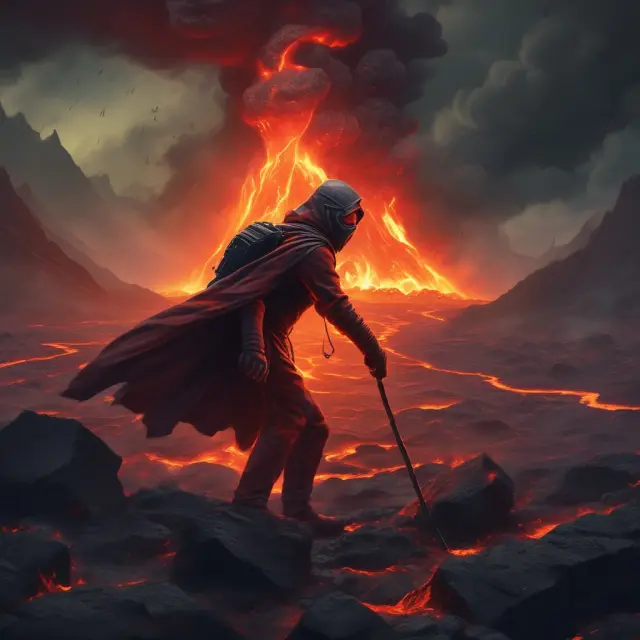 Investor managing risk with IOC orders, balancing on a volcanic market and shielding against potential price swings.