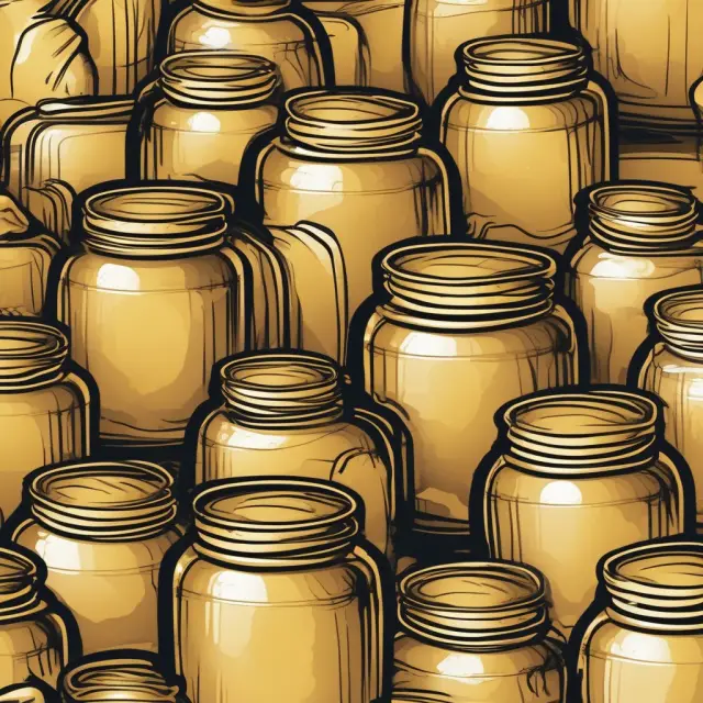 Three jars of liquid gold symbolizing flexible (variable payments), inflation-protected (inflation-indexed), and legacy-focused (joint & survivor or cash refund) immediate payment annuities.