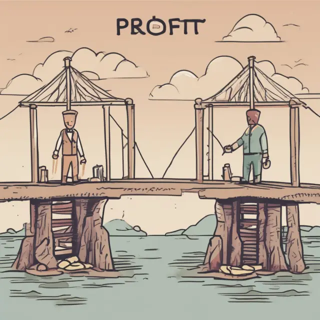 Person balancing on bridge connecting profit and impact, symbolizing successful impact investing
