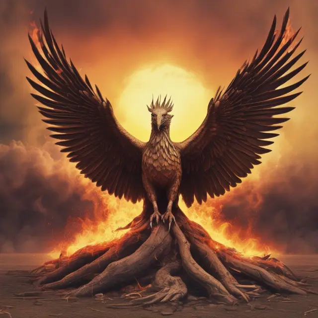 A Phoenix rising from the ashes symbolizes overcoming financial hardships and improving creditworthiness.