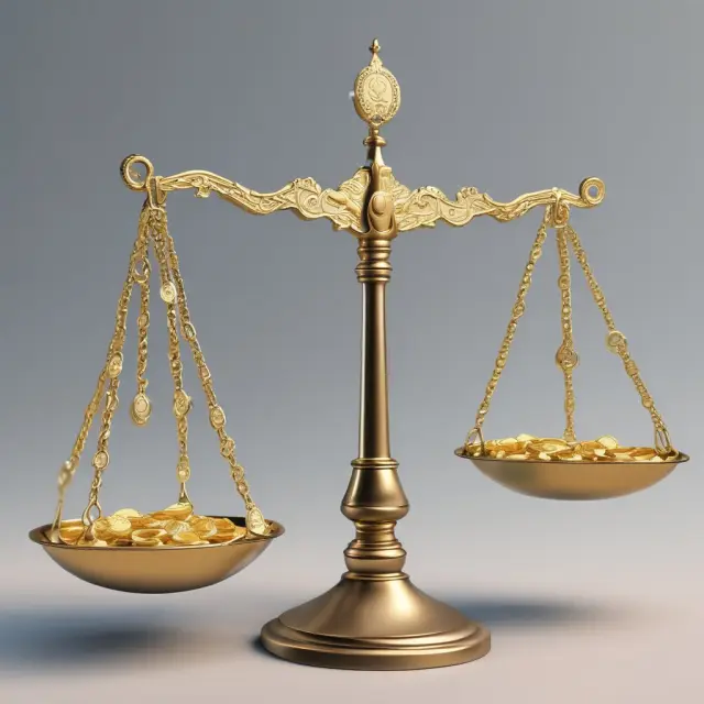 Golden scales represent Impairment Testing. Coins on one side symbolize Asset Value; the other side, Recoverable Amount. Balance shows if Impairment has occurred.