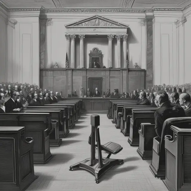 A seesaw symbolizes the balance of power between the House and Senate during an impeachment trial.