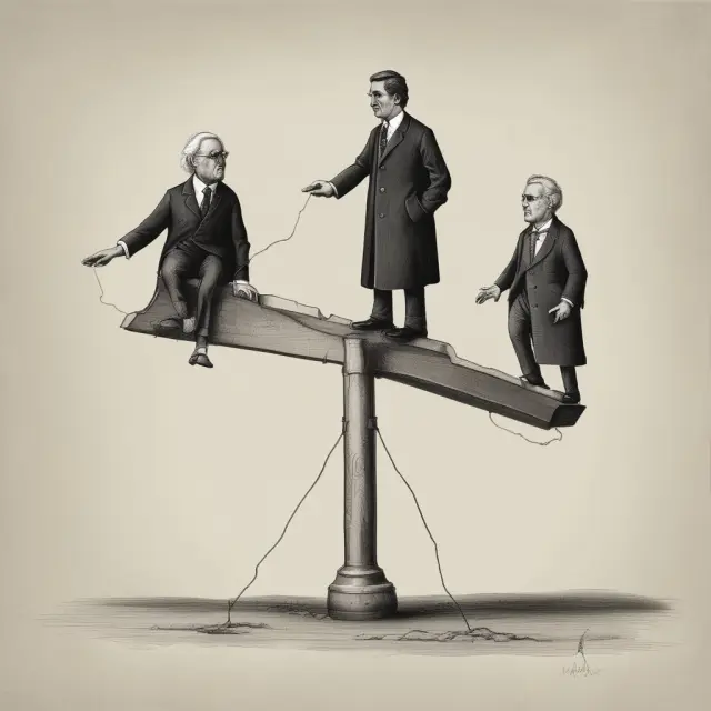 An image of a political see-saw illustrating the delicate balance of power during impeachment proceedings influenced by political partisanship
