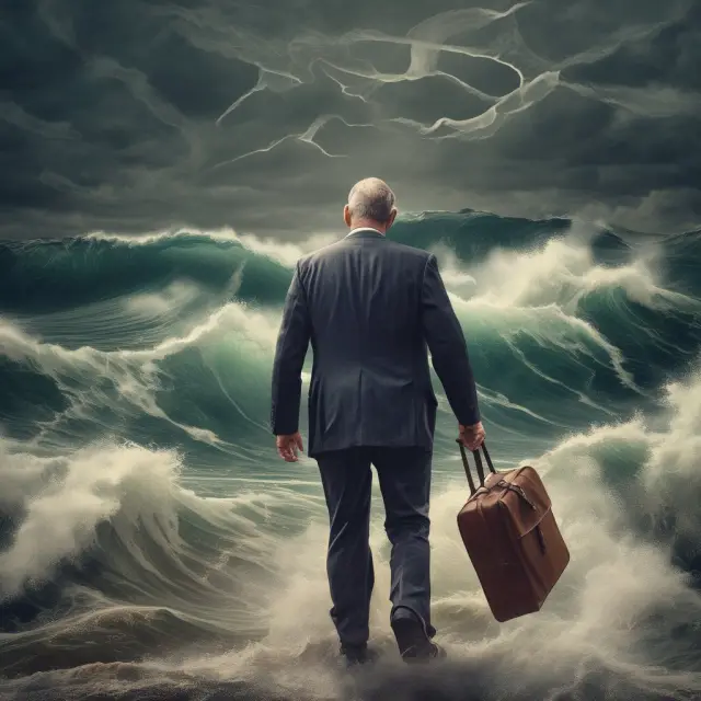 An institutional investor steering a ship through turbulent waters labeled 