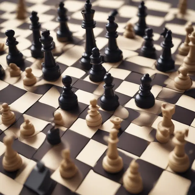 Chessboard filled with pieces symbolizing different strategies in imperfect markets: pricing, product differentiation, collaboration, etc.