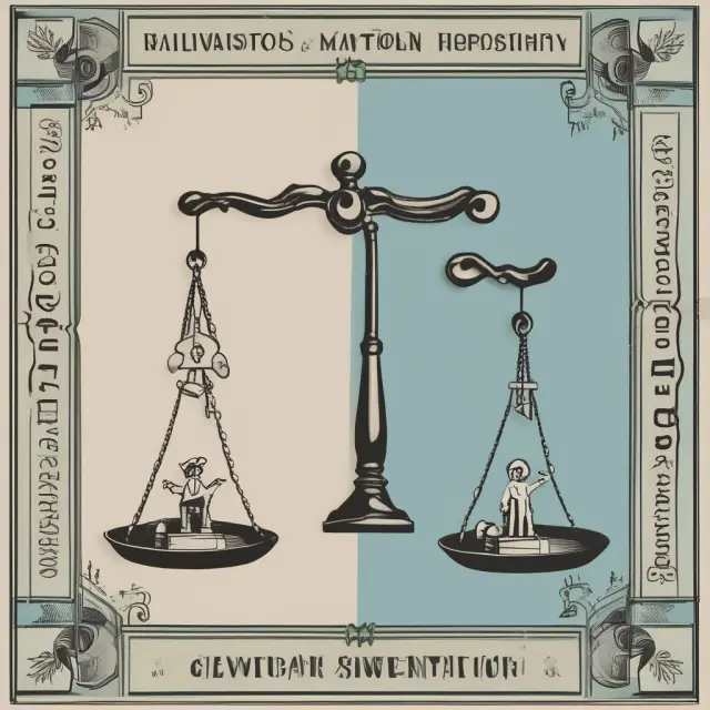 Image of a scale balancing monopolies and competition symbols under the watchful eyes of antitrust law texts