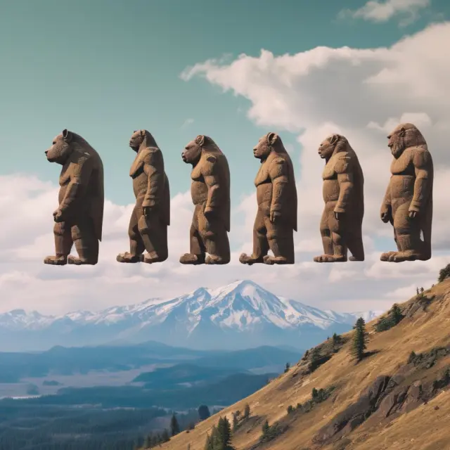 A mountain peak with five dominant firms controlling an oligopolistic market