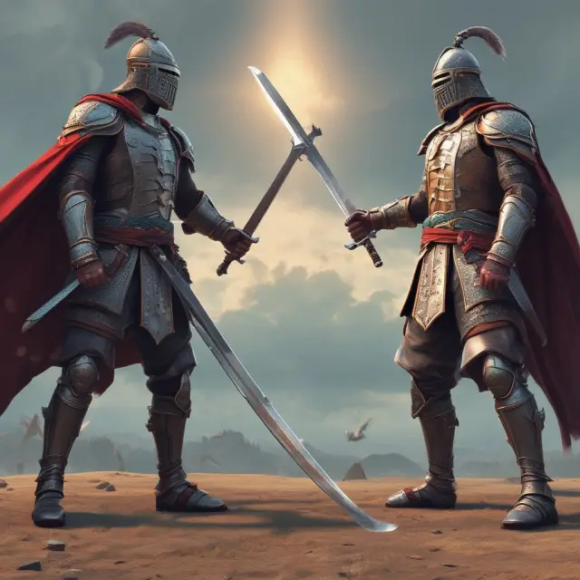 Two swords clash in a metaphorical battle, representing explicit and implicit costs in finance.