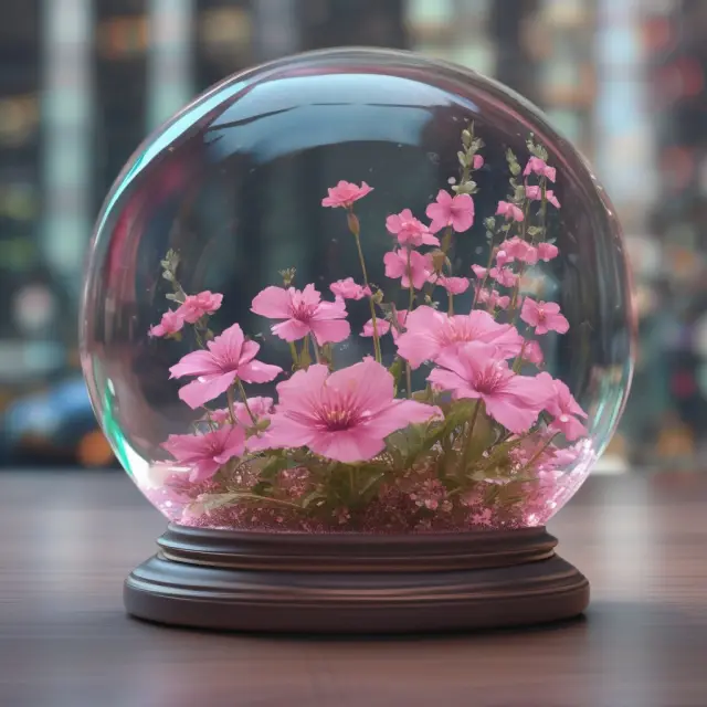 Crystal ball displays stock ticker symbol, numbers bloom into flowers representing financial growth
