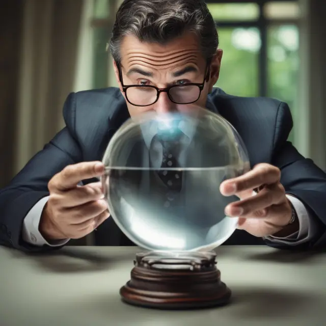 An institutional investor examining crystal ball filled with implied rates for various securities to make informed investment decisions