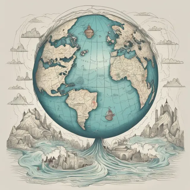 Countries importing goods from each other in a globally connected world, illustrated as interconnected rivers