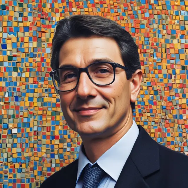 An image of Raul Prebisch working on a mosaic, symbolizing the diverse pieces of structural factors in economic development