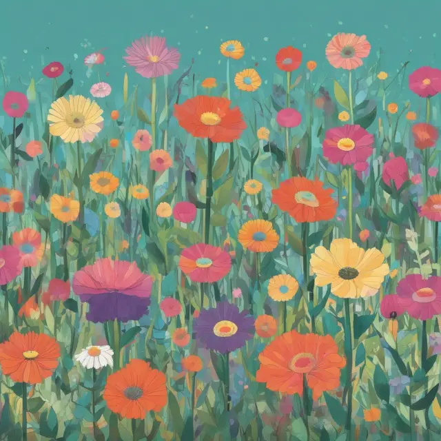 A garden teeming with blooming flowers representing impressions, while bees symbolize clicks, growing together in harmony to showcase the relationship between these key marketing metrics