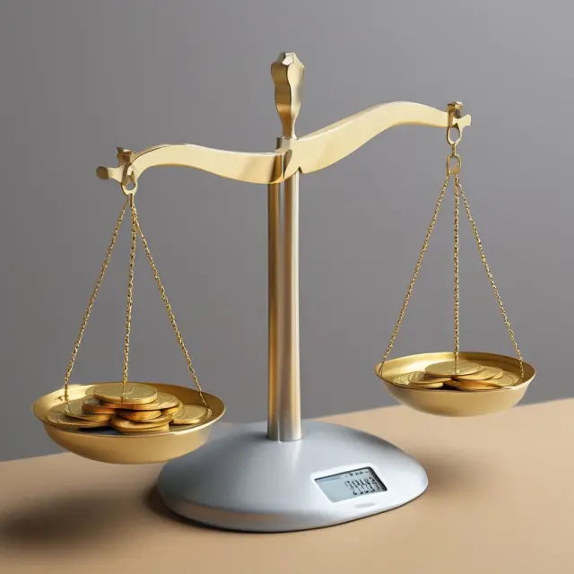 Gold and silver scales with a digital ledger in the background, representing improved expense tracking and enhanced security benefits of using Imprest Accounts