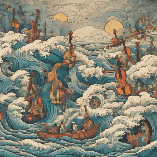 Three conductors symbolizing maximum retracement levels, wave size relationships, and overlapping waves guiding waves within a financial market trend